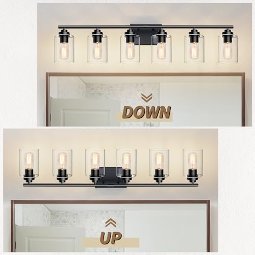 Image of SKEJAO Bathroom Vanity Light Over Mirror,Vanity Light for Bathroom,Bathroom Light Fixture Wall Sconce Lighting for Bedroom,Living Room (Black, 6-Light)
