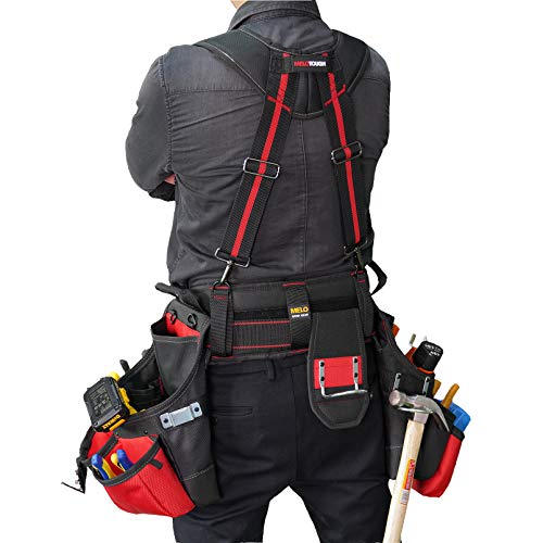 Image of MELOTOUGH Pro Framer Combo System-Tool Belt Suspenders Tool Pouch Build Heavy Duty Carpenter Tool Belt and Multi Function （red)