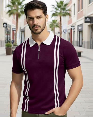 Image of AUSK Men Casual T-Shirt, Texture Printed Half Sleeve Tshirt for Mens, Polo Tshirt for Boys