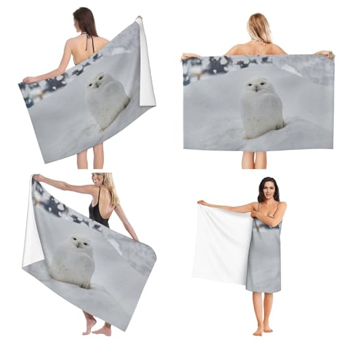 Serviette de bain microfibre hibou des neiges douce et compacte
