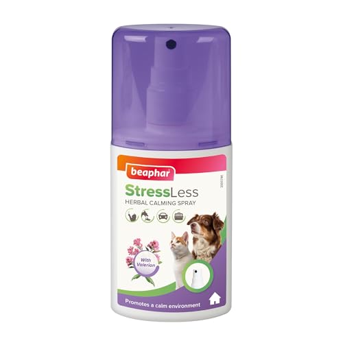 Beaphar StressLess Herbal Calming Home & Travel Spray Promotes a Calm Environment for Cats & Dogs at Home or In Car Reduces Stress & Anxiety - With Valerian Extract 125ml Spray