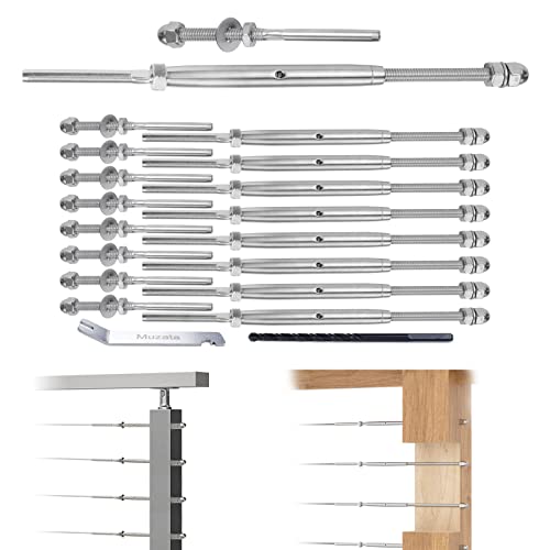Muzata 10Set Hand Swage Tensioner Fitting with Lag Screw Turnbuckle for 1 8  Cable Railing Kit SteelGrace System Deck Hardware T316 Stainless Steel CR30,CA4 CA5