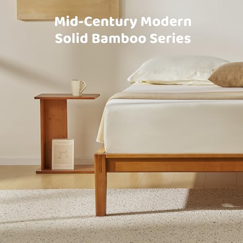 Image of RECCI Solid Bamboo C-Shaped End Table Set of 2 for Couch and Sofa, Sustainable Mid-Century Modern Wood Side Table for Living Room or Bedroom, Easy Assembly C Table Nightstand (Walnut)