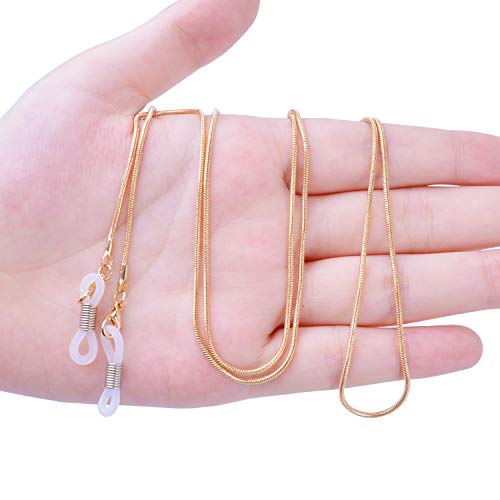 Image of 2PCS Anti-slip Copper Sunglasses Cords Snake Chain Style Spectacle Eyeglass Sunglasses Chain Holder Straps Neck String Glasses Chain with rubber ends, Gold and Silver
