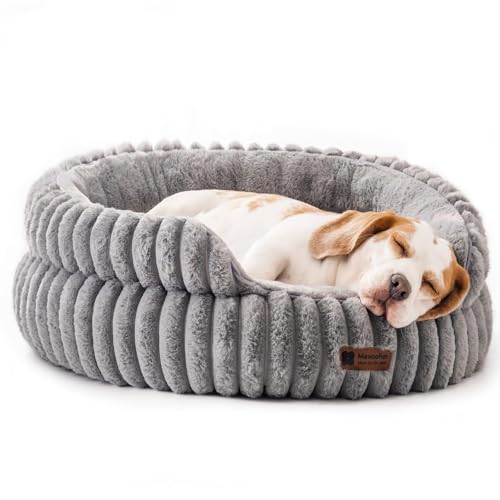 MEWOOFUN Elegantes camas para gatos de interior, cama redonda suave para perros pequeños y medianos, lavable, cama calmante para mascotas (gris, L)
