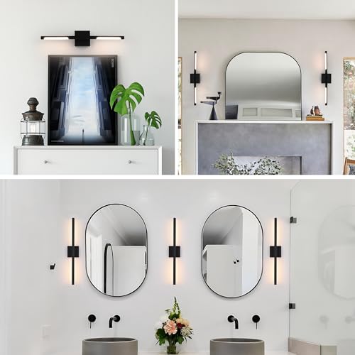 Image of TODOLUZ 24-Inch 5CCT LED Bathroom Light Fixture, 12W Black Wall Sconce Vanity Lighting Rotatable Tube for Over Mirror Mural, 2700K-5500K