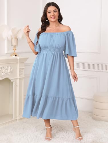 Image of CICIDUDU Plus Size Smocked Maxi Dresses for Curvy Women Square Neck Flowy Casual Summer Wedding Guest Dress