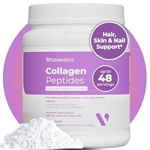 VitaMedica Collagen Peptides Powder for Women & Men – Healthy Hair, Skin, Nails, Bones and Joints – Hydrolyzed Types I & III, Grass-Fed, Pasture-Raised Protein, Zero Sugar – 48 Servings
