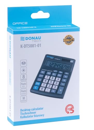 DONAU TECH Tischrechner / 8-Stellig Anzeige/ 13,7 x 10,1 x 3 cm/Schwarz/Rechner Dual-Power Solar - Batteriebetrieb/Kompaktes Design
