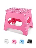 Dyforce Taburete plegable antideslizante – 11 pulgadas de altura Premium resistente plegable taburete para adultos niños, taburete (1 paquete) rosa