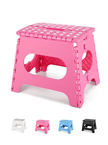 Image of Dyforce Kids Step Stool 11 Inch, 300lbs Folding Step Stool for Adults | Toddler Step stool Pink,Anti-slip Heavy Duty with Carry Handle, Lightweight Foldable Stool for Bathroom Kitchen Bedroom