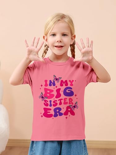 Image of Funnycokid Big Sister Shirts for Girls 4T 3T T-Shirt Pink Size 4 Pregnancy Announcement Toddler Promoted to Short Sleeve Butterflies Gifts