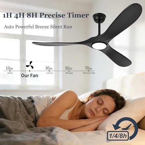 Image of Black 72 Inch Ceiling Fan with Light and Remote, Large Modern Outdoor Ceiling Fans with Lights 3 Blade Propeller High CFM Wet Rated Exterior Fan for Patios Indoor Bedroom Living Room Gazebo