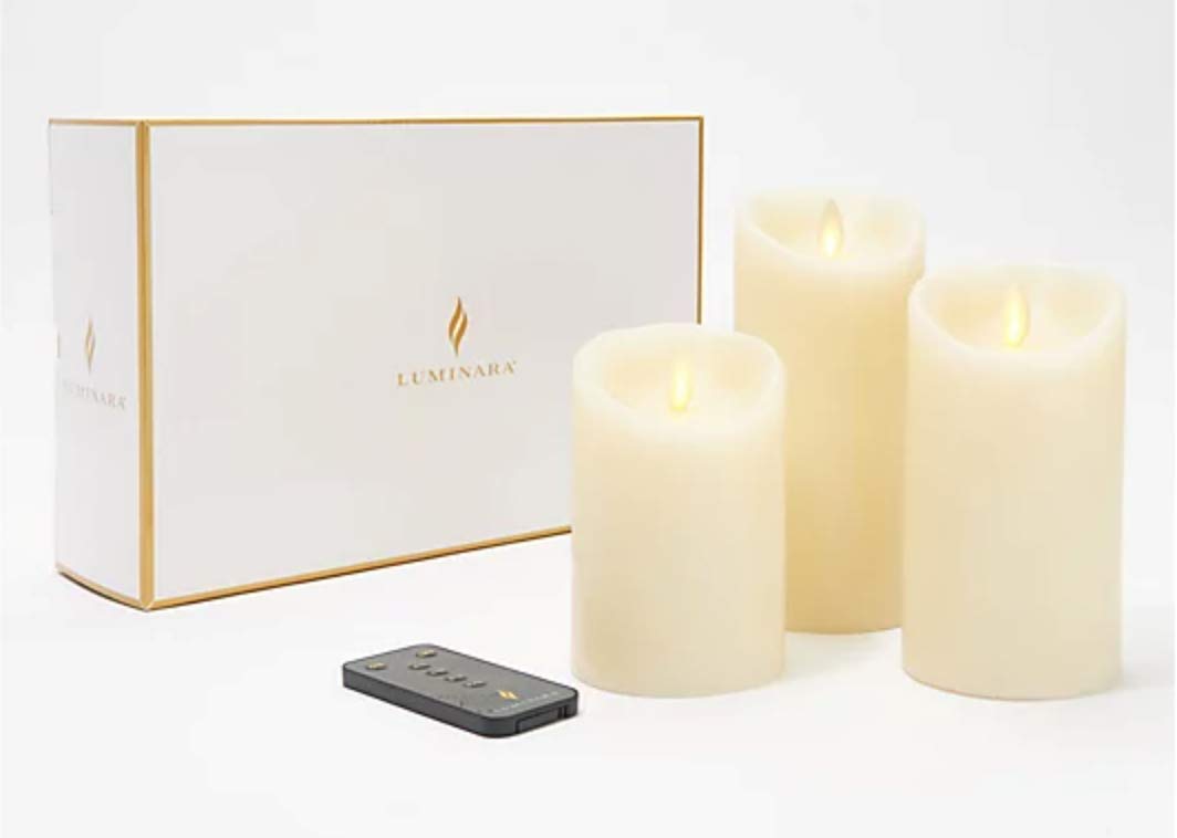 Buy Luminara LED Living Flame Effect Set of 3 Real Wax Ivory Pillar