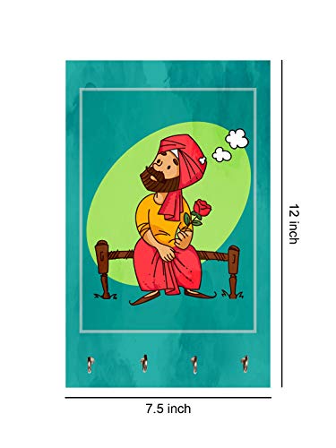Image of 999STORE key holder for wall stylish holder wall mount hanger organizer Red Rose Take To Sardar Ji key stand for wall (MDF 7.5X12 Inch Multi) KeyholderP014