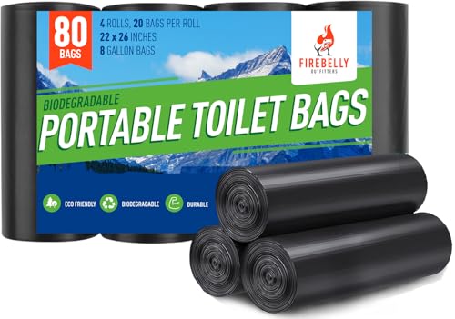Firebelly Outfitters Portable Toilet Bags for 5 Gallon Bucket - 80 Biodegradable Camping Poop Bags - Leak-Proof, Durable Waste Bags for Outdoor, RV, & Emergency Use - Easy Disposal