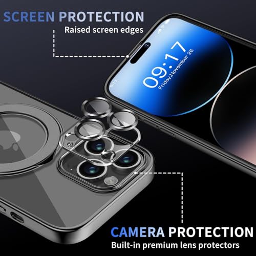 Image of Magnetic for iPhone 14 Pro Case with Invisible Stand[Compatible with MagSafe][Full Camera Lens Protector][Military Drop Protection] Shockproof Not Yellowing Clear Slim Soft for Women Men