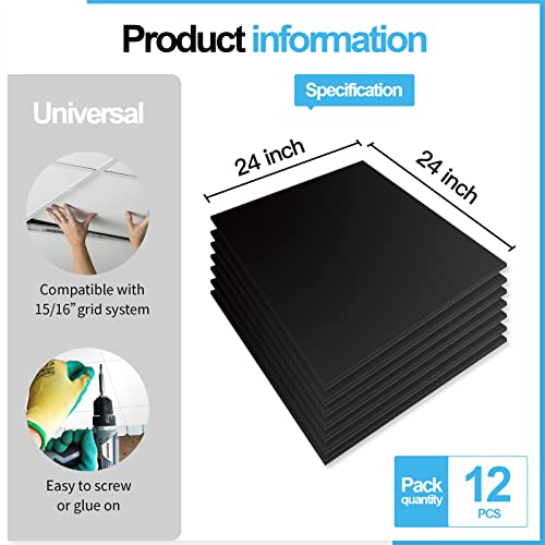 Image of Art3d 12-Pack Smooth Drop Ceiling Tiles, No Sag and Breakage, Black