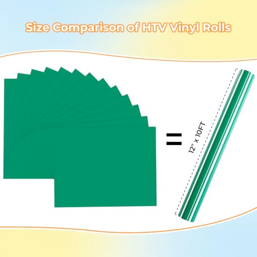 Image of Green HTV Heat Transfer Vinyl Bundle: 13 Pack 12 inch x 10 inch Green Iron on Vinyl | Green Iron on Vinyl for T-Shirt, Heat Transfer Vinyl Compatible with Cricut Cutting Machine, Silhouette Cameo or Heat Press