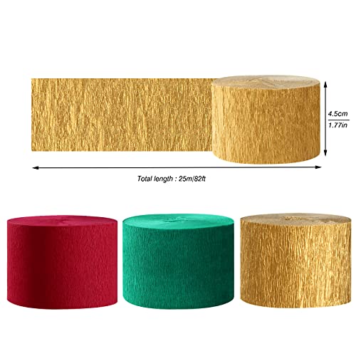 Image of Red-Green Gold Party-Decorations Christmas Streamers - 9 Rolls New Years, Winter Decor Crepe Tissue Paper Streamer Wedding Birthday Baby Bridal Shower Garland Panduola