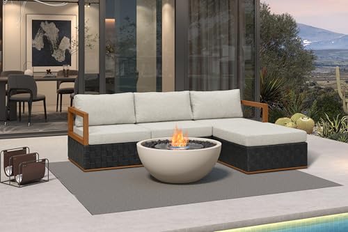 PURPLE LEAF Patio Outdoor Furniture Set 4 Pieces, Premium Leather Outdoor Couch Sectional Sofa, L-Shaped Patio Conversation Sets with Olefin Cushions, Patio Couch for Porch, Balcony, Garden, Black