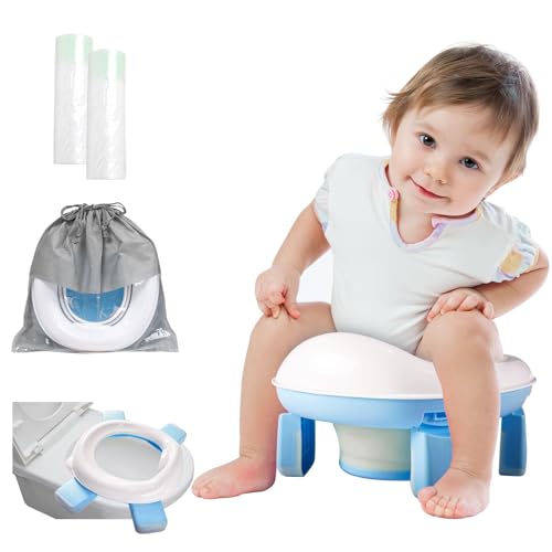 Beavtaens Portable Potty: Travel Potty with Leakproof Washable Liner 3 in 1 On The Go Potty Used as Standalone Potty & Potty Ring Car Potty with Handbag & 20 Disposable Liners (Blue)