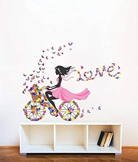 Decal O Decal' Blue Butterfly with Motivational Quotes ' Wall Stickers (Pack of 1, Girl with Flower and Butterflies)