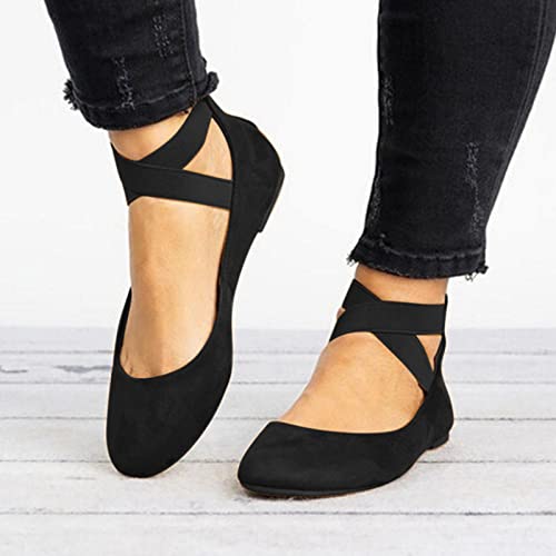 Black Womens Flats Shoes Dressy Comfort, Ballet Shoes for Women Causal Shoes Elastic Strap Flat Shoes Flats for Plantar Fasciitis for Women2