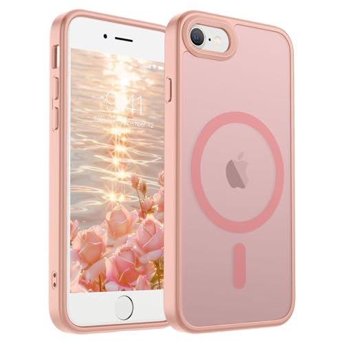 Image of SUPFINE Magnetic for iPhone SE Case 2022 (3rd) /2020 (2nd), iPhone 8 Case (Compatible with MagSafe) (Military Grade Drop Protection) Translucent Matte Phone Cover,Pink
