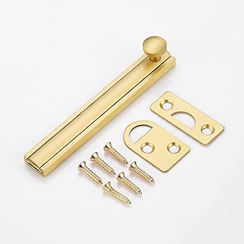 Door Latch Lock,4Inch Latch Sliding Bolt Brass Door Slide Bolt Locks Universal for Bedroom,Bathroom,Toilet, Shed Door Lock Gate Lock, Door Hardware,Types of Internal Doors(Gold,1PCS) Cover
