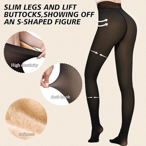 Image of Women's Fleece Lined Tights,Thicken for warmth Opaque Tights T-Crotch Fake sheer Strong Tights For Winter