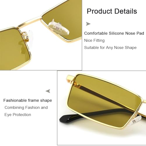 Image of Small Y2K Narrow Rectangle Sunglasses for Women Men | Trendy Raves,80s 90s Retro,Lightweight,Thin Metal Frame,UV400 Protection,Fashion Glasses for Festival Travel Driving