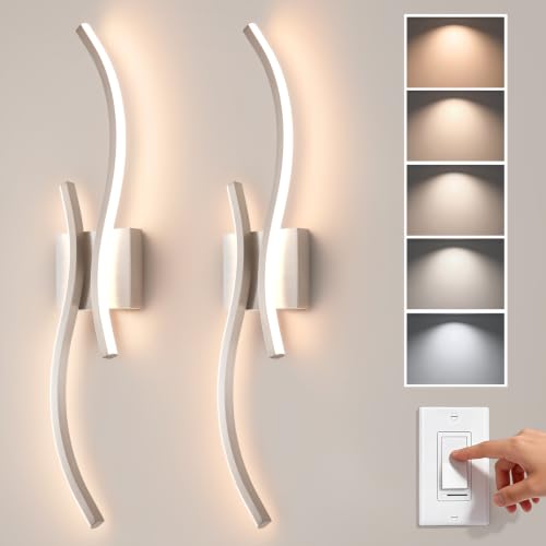 Image of CANEOE Modern Wall Sconces Set of 2,5CCT Wall Lights(Brushed Nickel,31.5in) | Brushed Nickel Wall Sconce with Night Light Mode, ETL Listed, 1600LM, Vertical or Horizontal Mounting