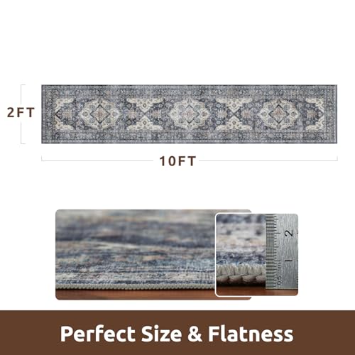 AMOAMI-2X10 Runner Rug-Washable Runners for Hallways-Soft Non Slip Bedside Rugs for Bedroom-Vintage Long Rug for Hallways Entryway Laundry Room Stair Kitchen Bathroom Blue