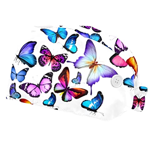 Chapeaux bouffants à motif papillon coloré pour femmes et hommes | Lot de 2 casquettes réglables