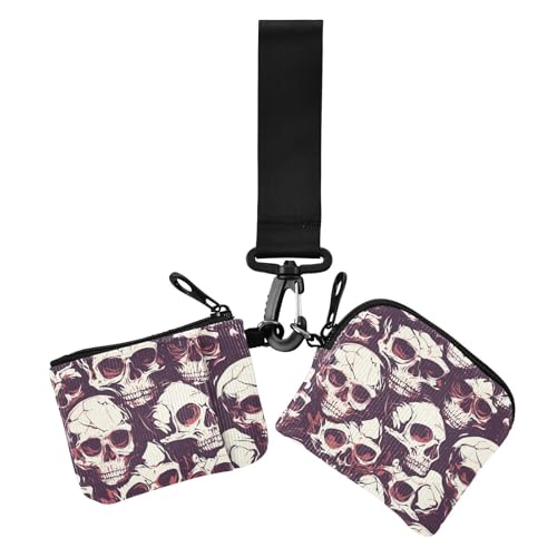 Black and Red Skull Women's Wallets Card Cases Minimalist Zipper Wallet Coin Bag with Wristlet Strap for Daily Use 2 Packs