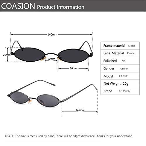 Image of COASION Vintage Small Oval Aesthetic Sunglasses Retro for Women Men Hippie Cool Metal Frame Sun Glasses