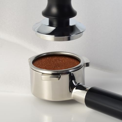 Image of Espresso Tamper 58mm - Spring Loaded Coffee Tamper with Flat Stainless Steel Base, Compatible with Breville 58mm Portafilter Basket, Professional Barista Accessories, Black