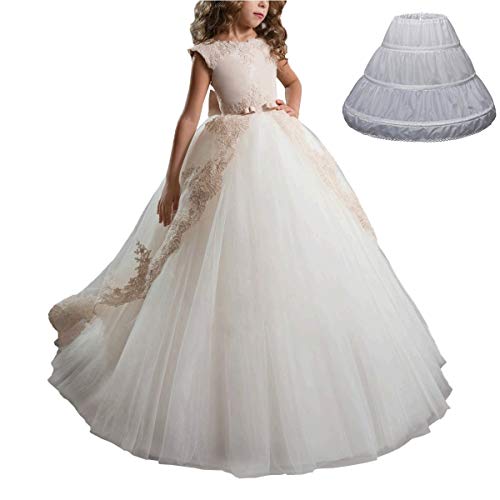 Girls 3 Hoops Petticoat Half Slip Flower Girl Crinoline Skirt 2-12 Years White2