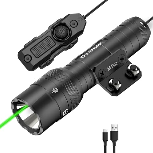 TOUGHSOUL M-Rail Green Laser Tactical Flashlight 1250 Lumens, Rechargeable Flashlight with Remote Pressure Switch LED Light (M-Rail-Light+Laser)