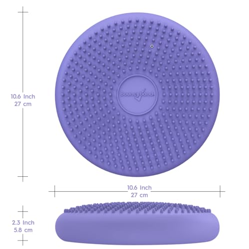 Image of BouncyBand Wiggle Seat, Purple, 1-Pack - Small 10.75 inch D x 2.5 inch H Wobble Cushion for Kids Aged 3-7 - Sensory Tool Promotes Active Learning & Improves Productivity - Includes Pump for Easy-Inflation