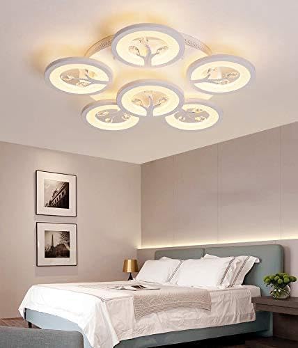 Image of 6 Light 60-Watts White Crystal LED Chandelier Lamp - Round (5+1 Circle Warm) with Remote Control