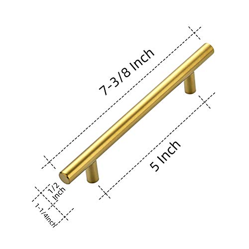 Image of Ravinte 5 Pack 7.38 inch Cabinet Pulls Brushed Brass Stainless Steel Kitchen Cupboard Handles Cabinet Handles 7.38 inch Length, 5 inch Hole Center