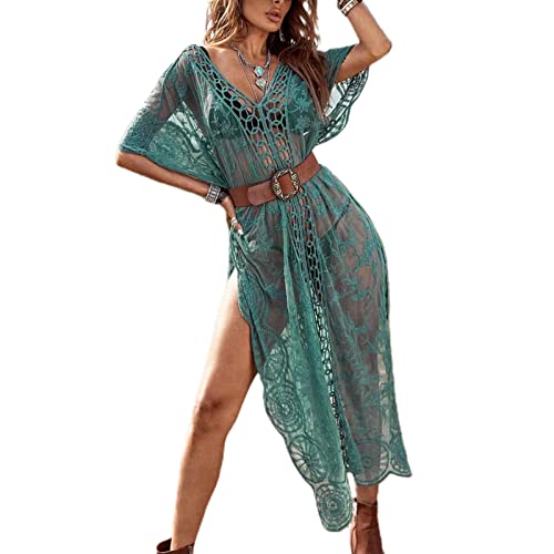 Fashionable Crochet Beach Cover Up Dress Hollow Lace Long Pareos Bikinis Cover Ups Swim Cover Up Rob