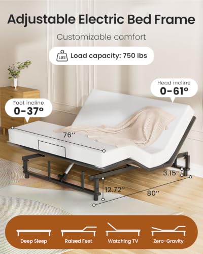 Image of King Adjustable Bed Frame with Zero Gravity Wireless Remote, Easy Assembly