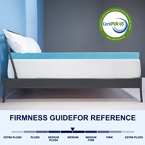 Subrtex 2 Inch Memory Foam Mattress Topper Ventilated Gel Infused Bed Foam Topper For Pressure Relieving, Certipur-Us Certified, Queen, Blue #TOP6