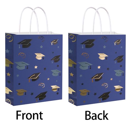 Image of 12 Pieces Graduate Gift Bags, Graduation Party Decorations (Blue Gold) | Graduation Party Favor Gifts Wrapping Bags for Graduation Season Theme Party Supplies