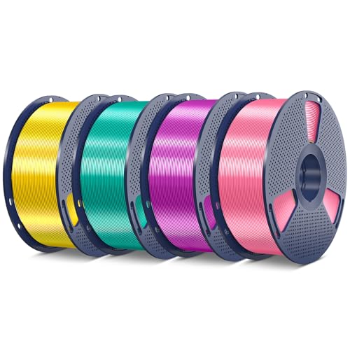 Image of SUNLU Silk PLA Plus Filament 4kg Bundle, Shiny Silk Surface PLA+ 3D Printer Filament 1.75mm ±0.02mm, Glossy 3D Printing Filament, 1kg Spool, 4 Packs. (Pink+Purple+Green+Yellow)