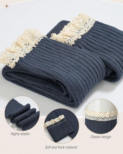 Image of Syhood Cotton Women thigh high socks with Lace Trim over the knee High Socks Boutique Lace Tall Boot Stockings for Women