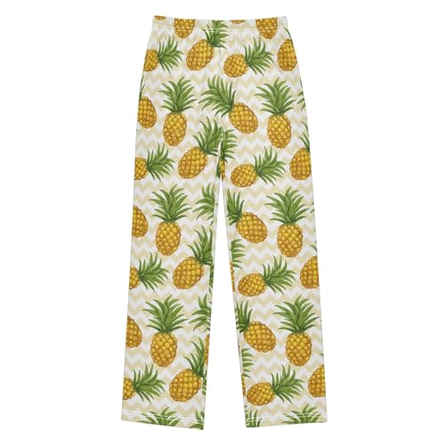 Pineapple Chevron Boys Long Pants Soft Trousers Elastic Waist Kids Lounge Bottoms with Pockets S-XL